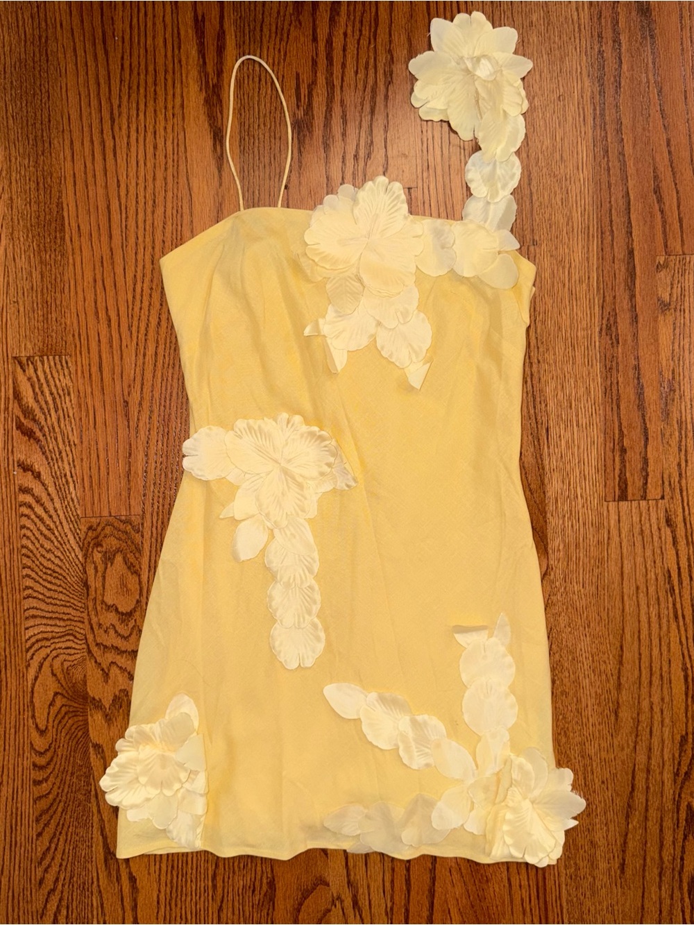 Yellow Floral Appliqué Mini Dress